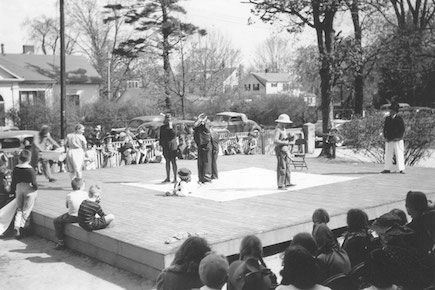 A play being performed outside on the Dedham Common in 1939.