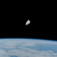 An astronaut floating in space.