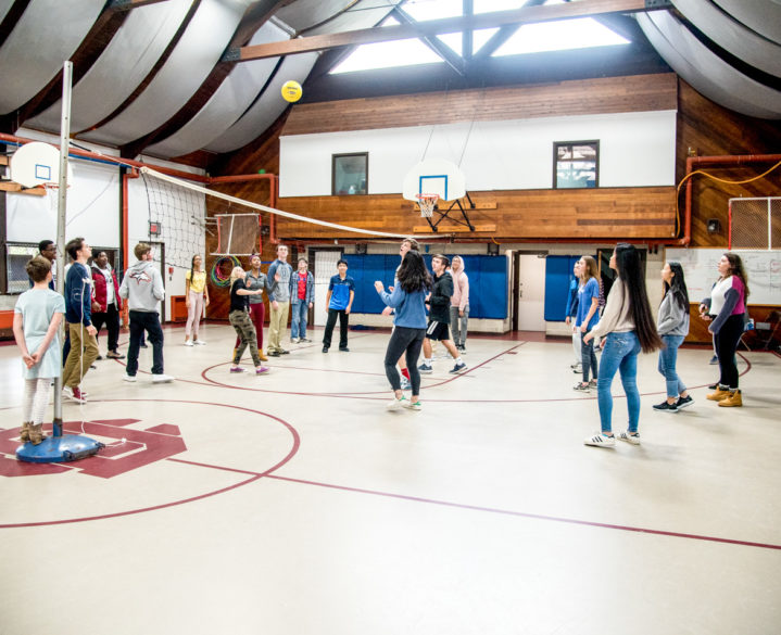 Alumni playing a game of volleyball