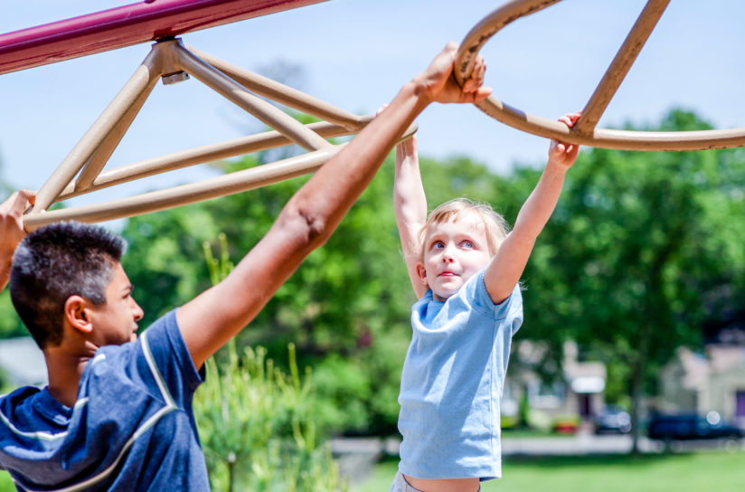 A student on the monkey bars