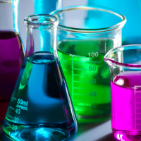 colorful beakers in a lab