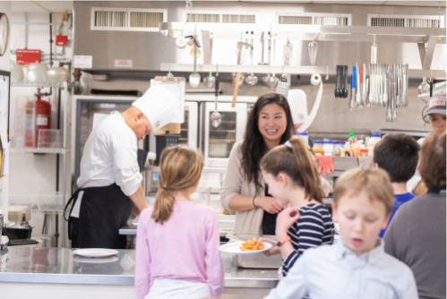 A teacher at lunch with the students