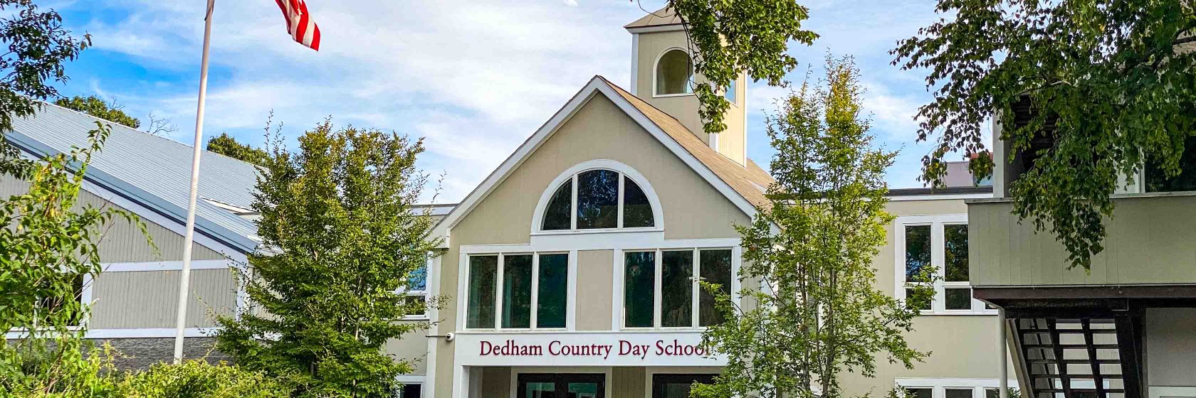 An exterior view of the main building on Dedham Country Day School campus.