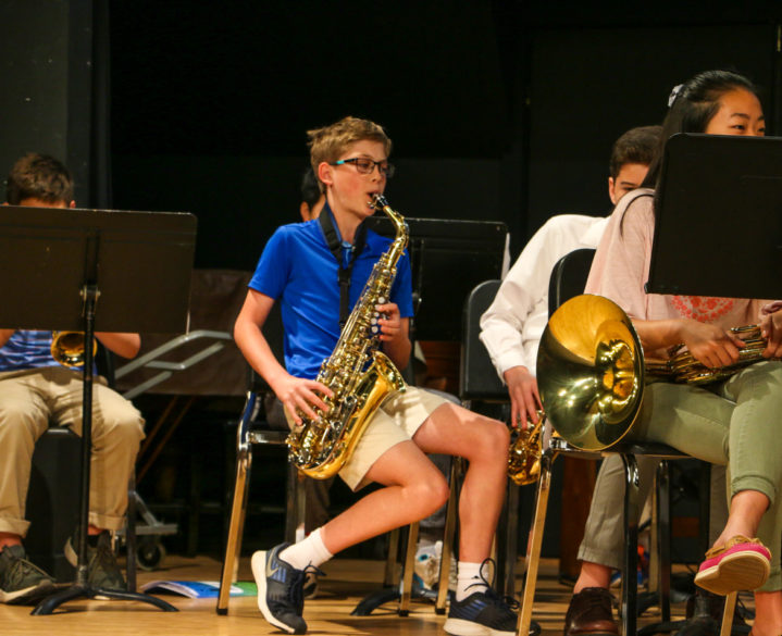 A student playing the saxophone