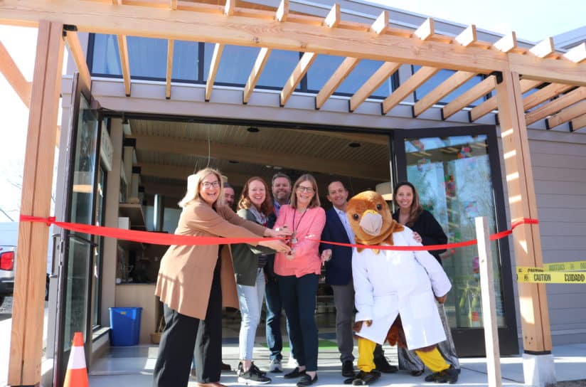 A ribbon cutting event for the lower school science room